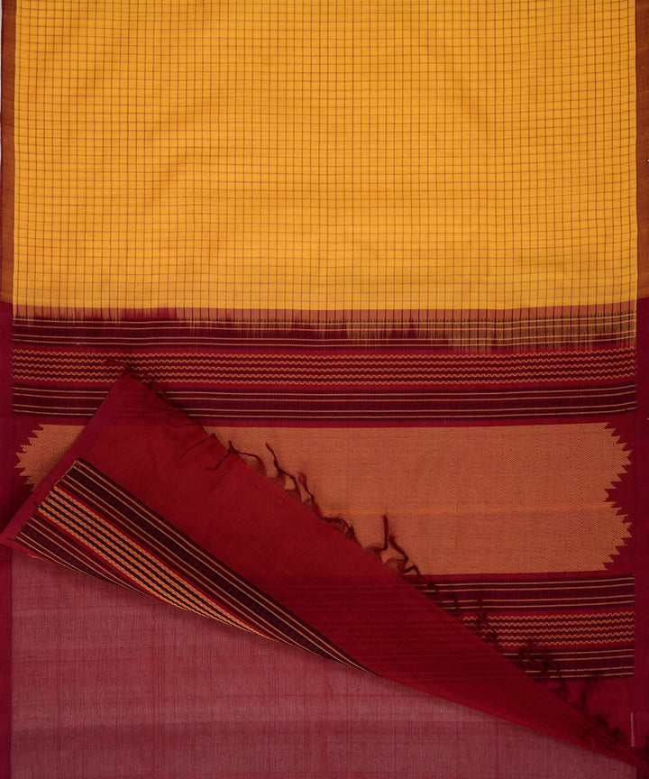 Yellow handwoven cotton silk kattam kanchi saree