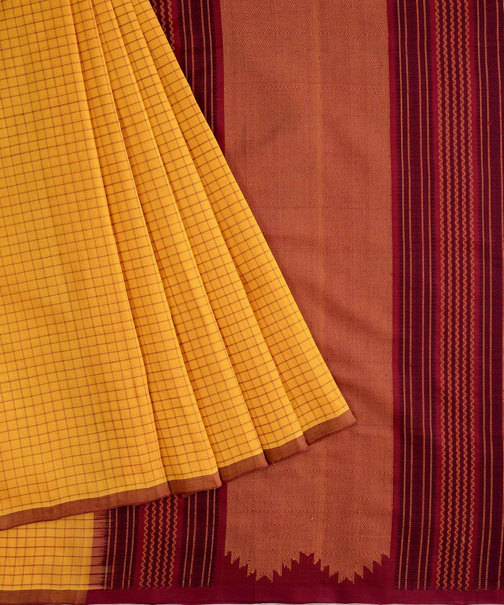 Yellow handwoven cotton silk kattam kanchi saree