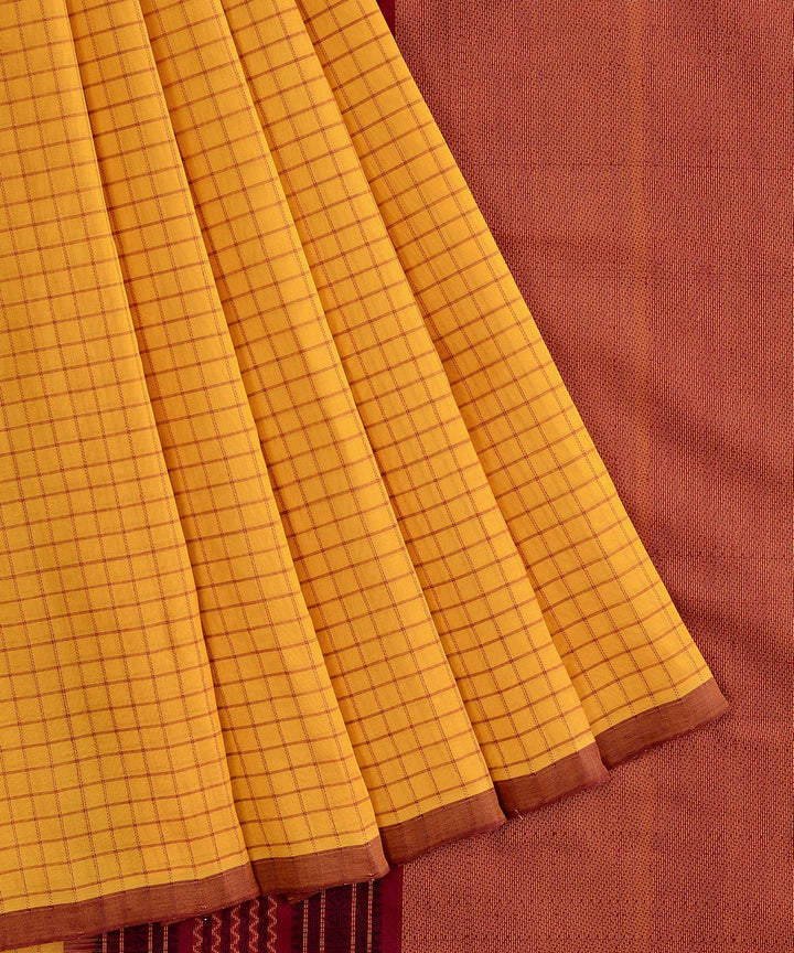 Yellow handwoven cotton silk kattam kanchi saree