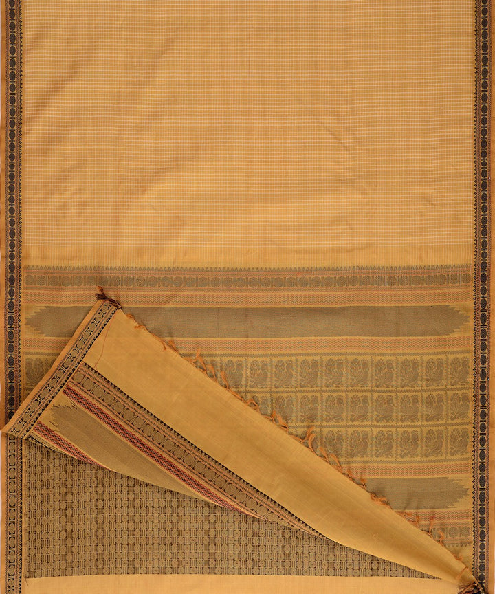 Beige handwoven cotton silk podikattam kanchi saree