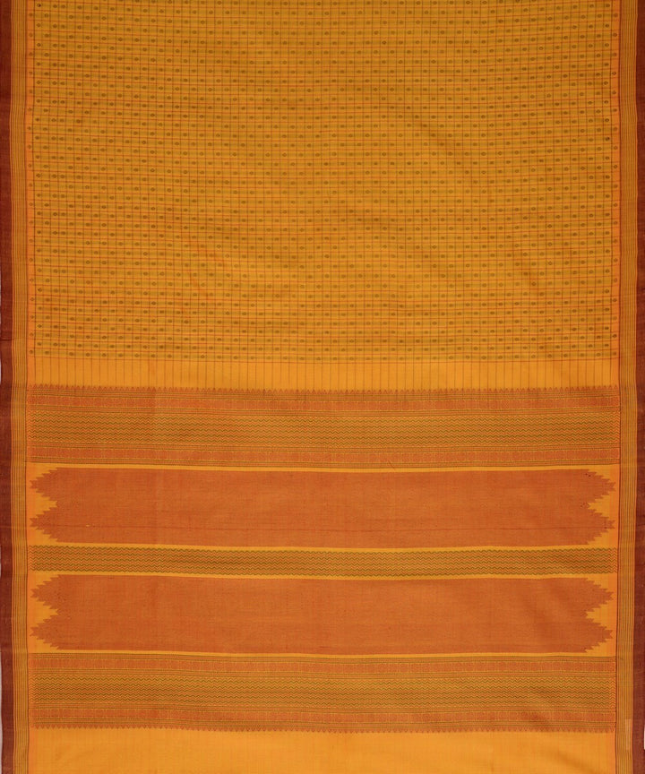 Mustard handwoven cotton silk lakshadeepam kanchi saree