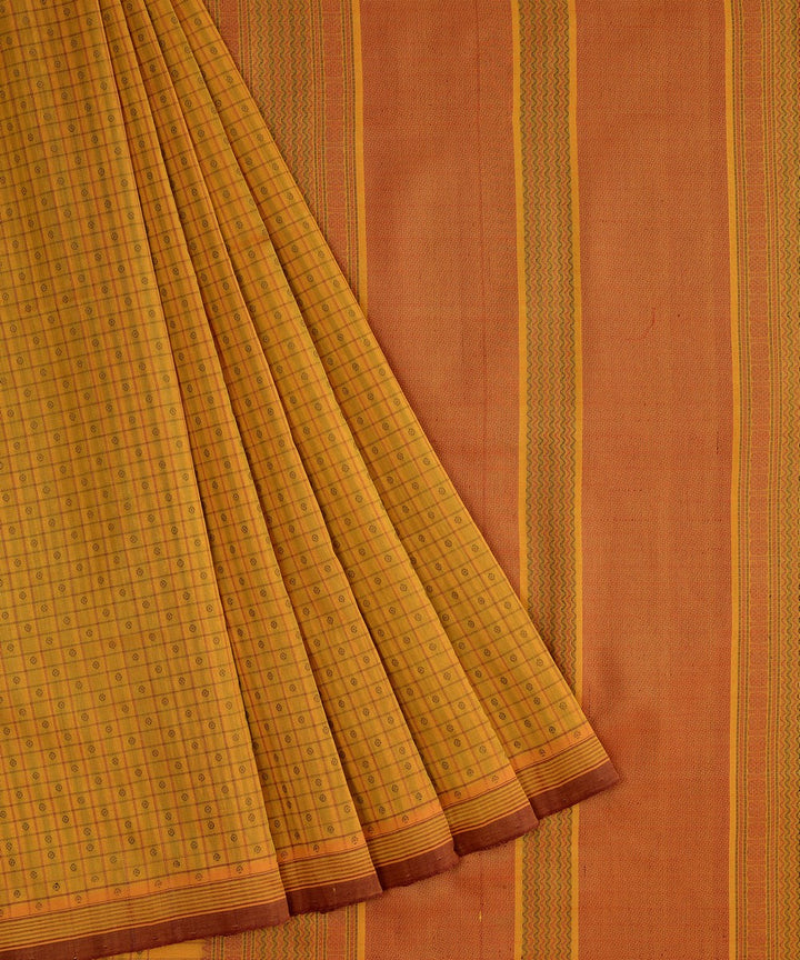 Mustard handwoven cotton silk lakshadeepam kanchi saree