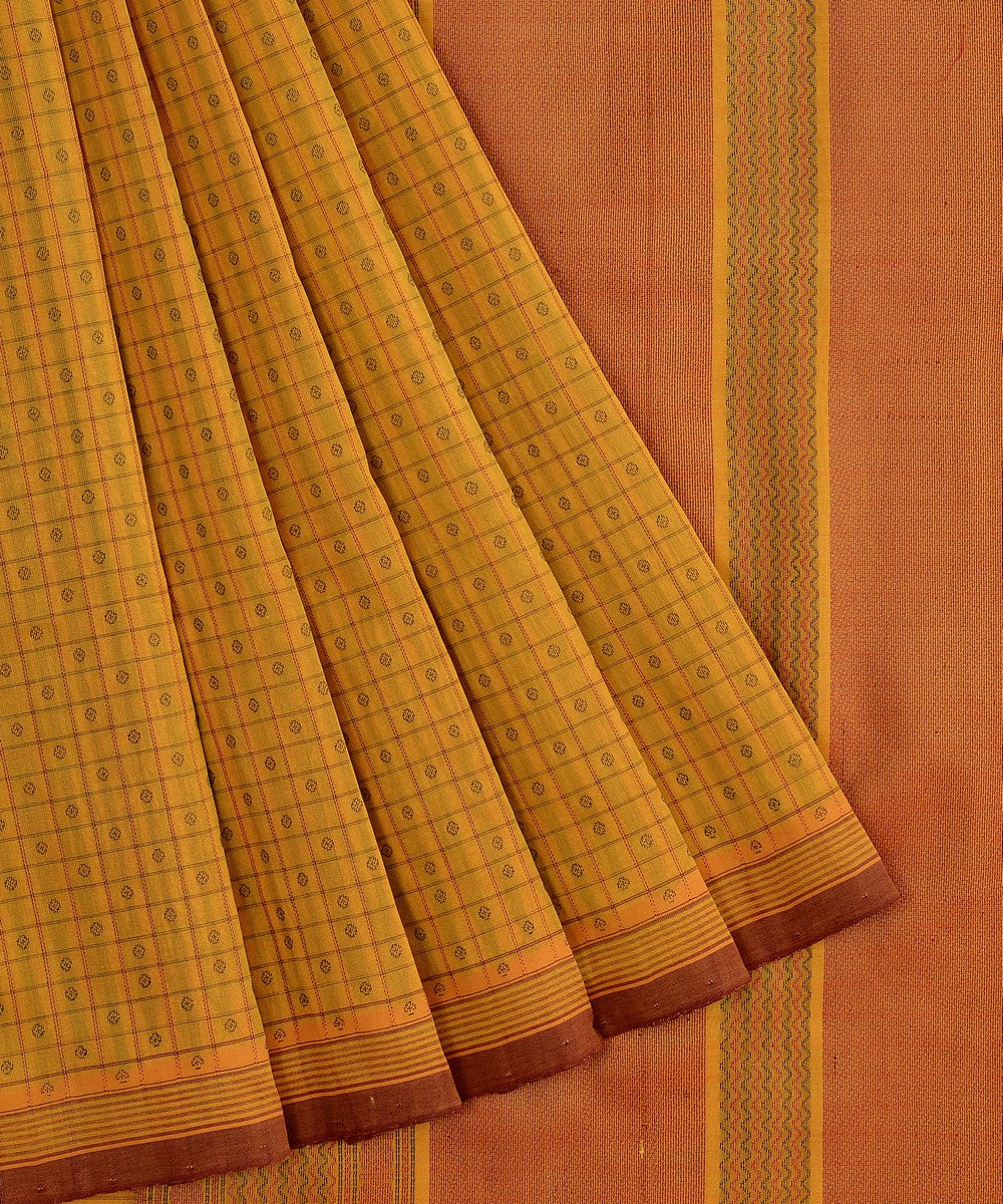 Mustard handwoven cotton silk lakshadeepam kanchi saree