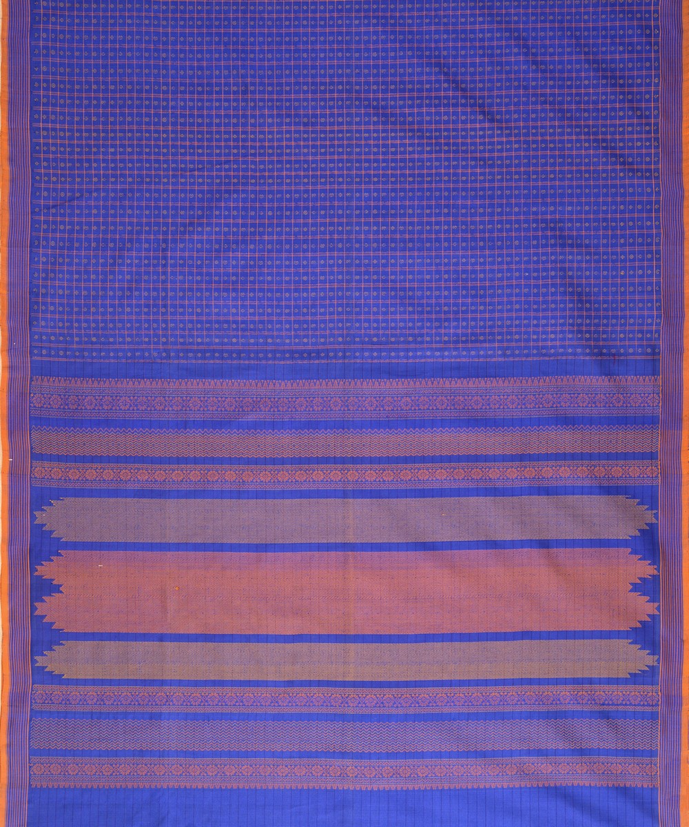 Blue handwoven cotton silk lakshadeepam kanchi saree