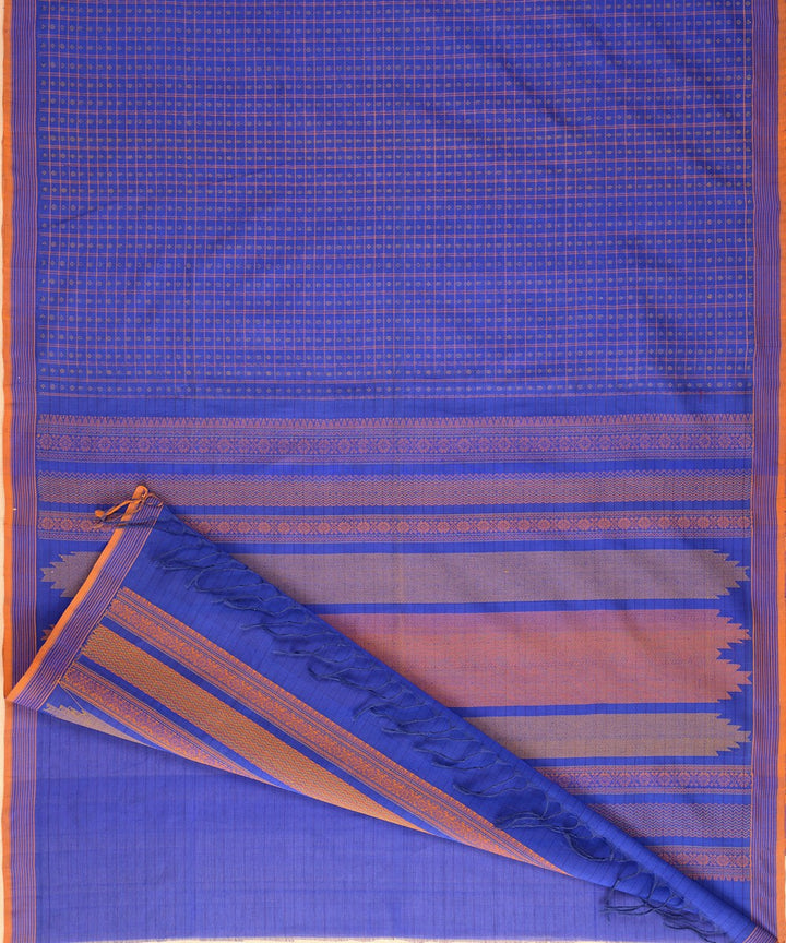 Blue handwoven cotton silk lakshadeepam kanchi saree