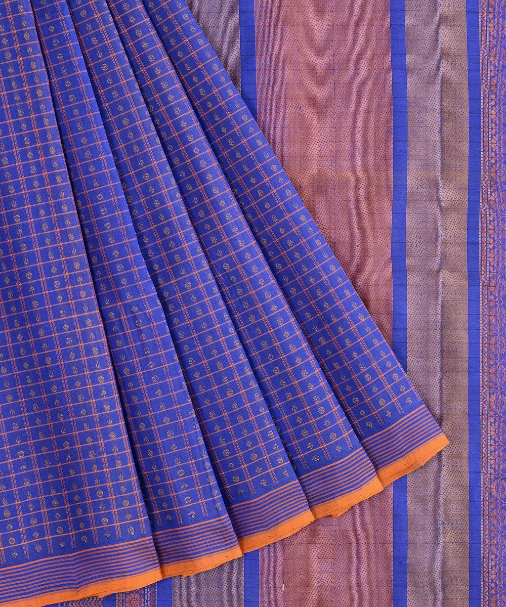 Blue handwoven cotton silk lakshadeepam kanchi saree