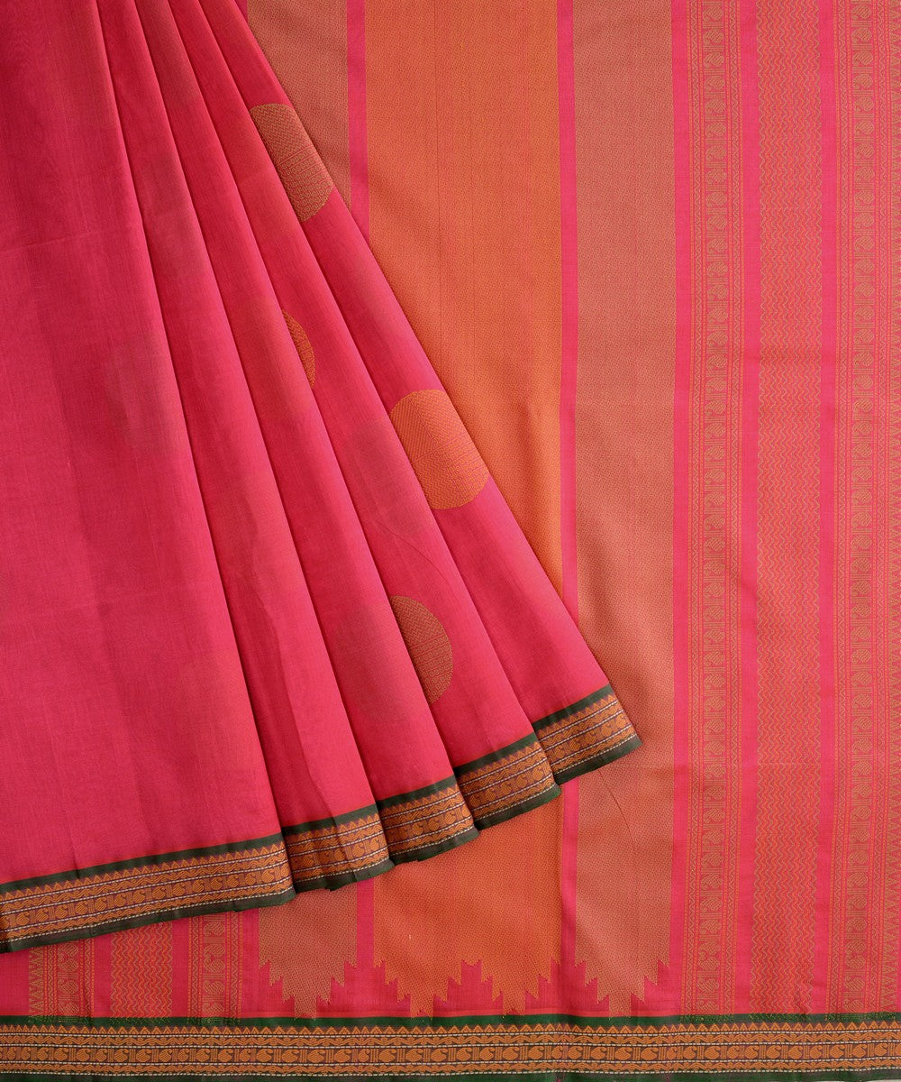 Pink handloom cotton silk kanchi saree