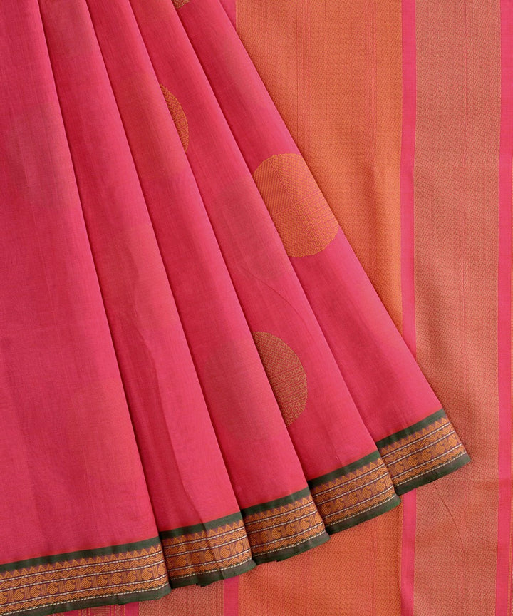 Pink handloom cotton silk kanchi saree