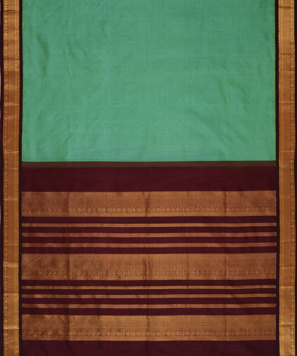 Rama green and deep purple cotton silk handwoven kanchi saree