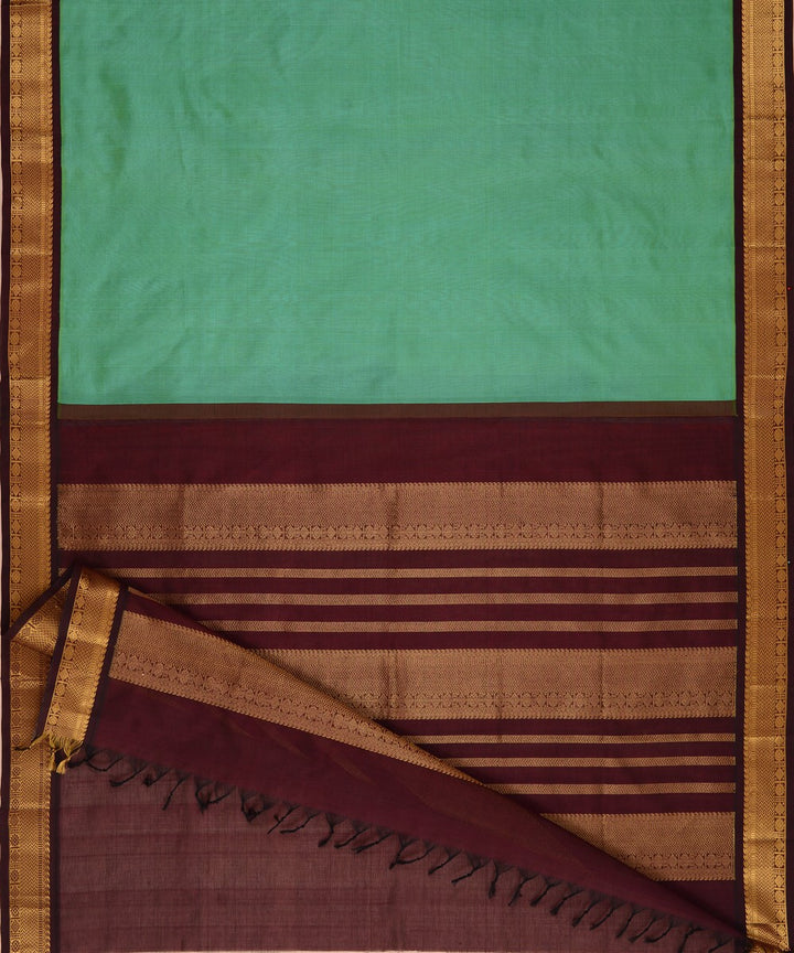 Rama green and deep purple cotton silk handwoven kanchi saree