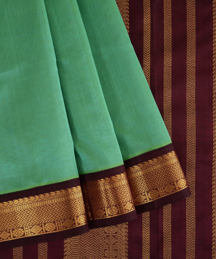 Rama green and deep purple cotton silk handwoven kanchi saree