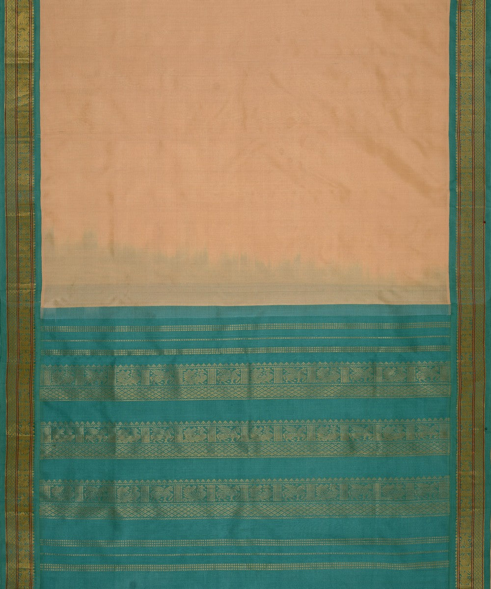 Cream ananda blue cotton silk handwoven kanchi saree – GoSwadeshi