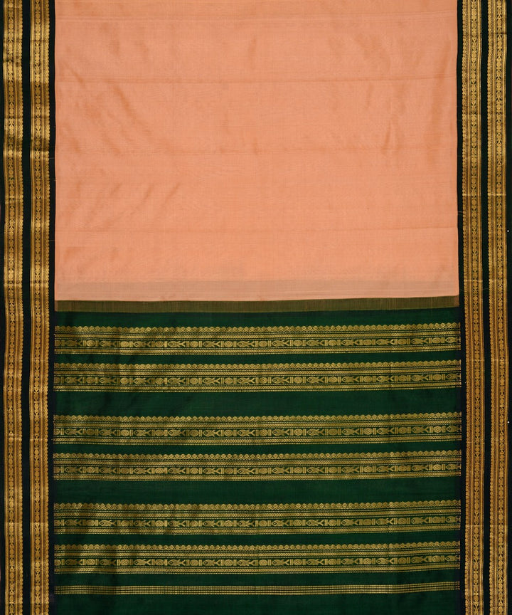 Peach green cotton silk handwoven kanchi saree