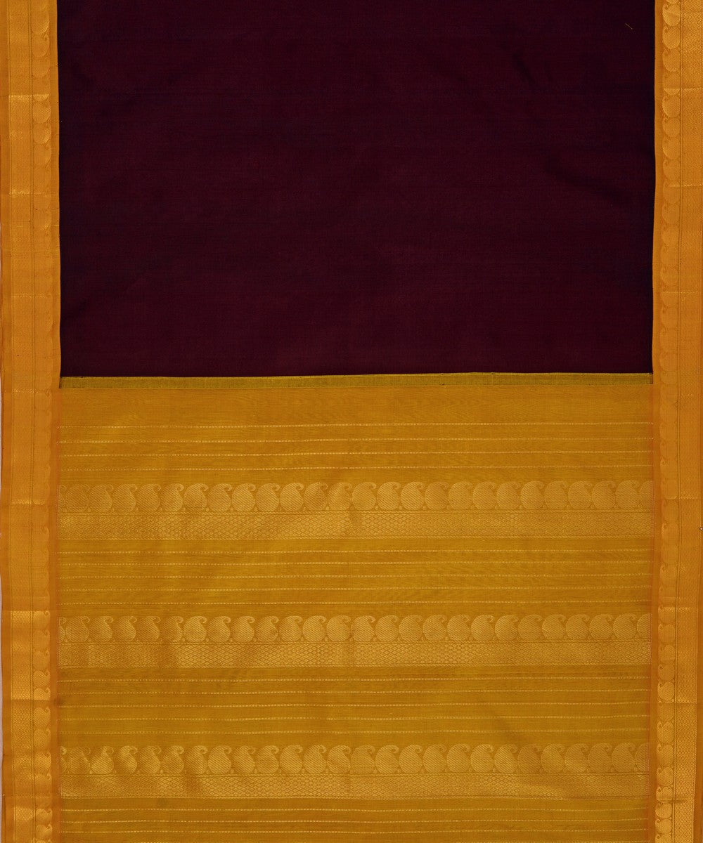 Deep purple mustard cotton silk handwoven kanchi saree