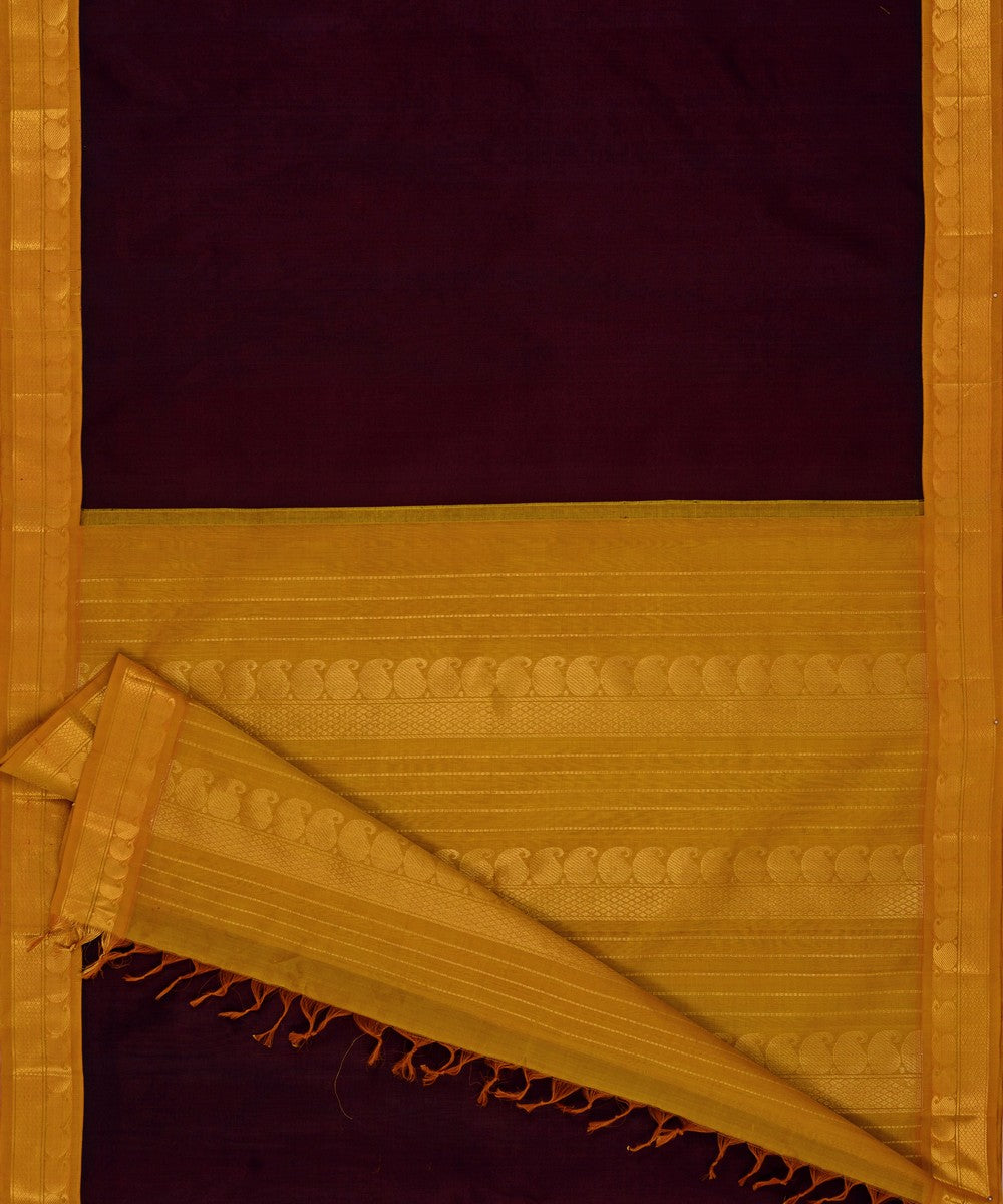 Deep purple mustard cotton silk handwoven kanchi saree