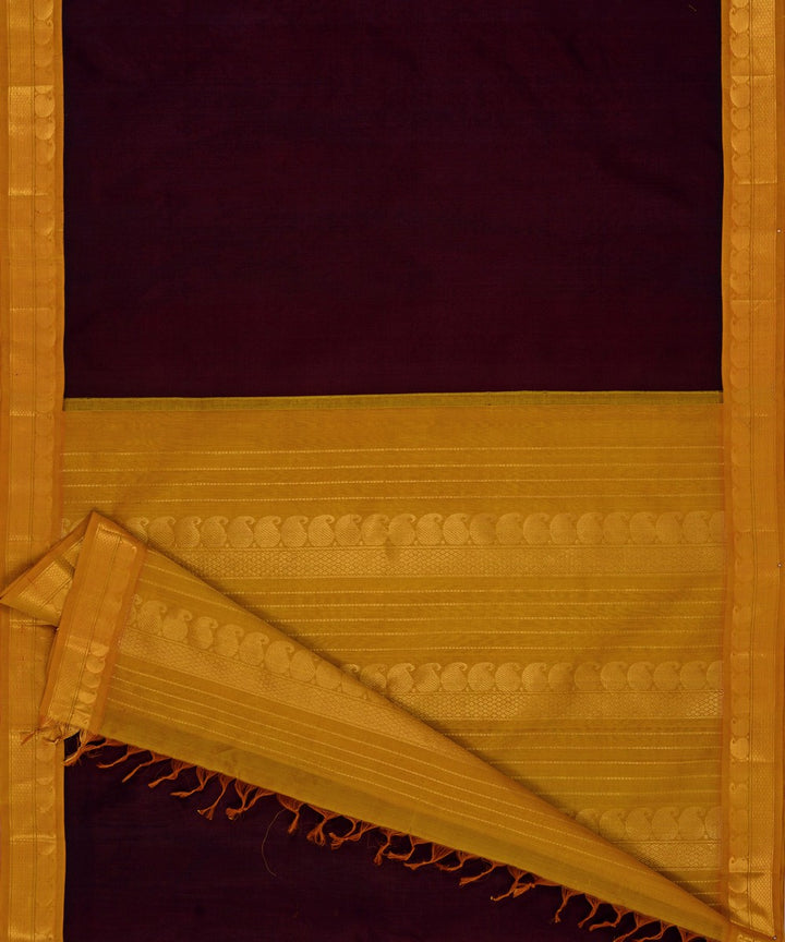 Deep purple mustard cotton silk handwoven kanchi saree