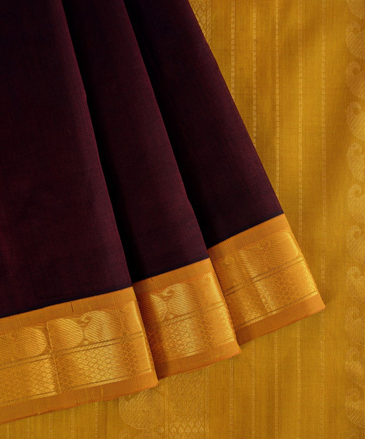 Deep purple mustard cotton silk handwoven kanchi saree