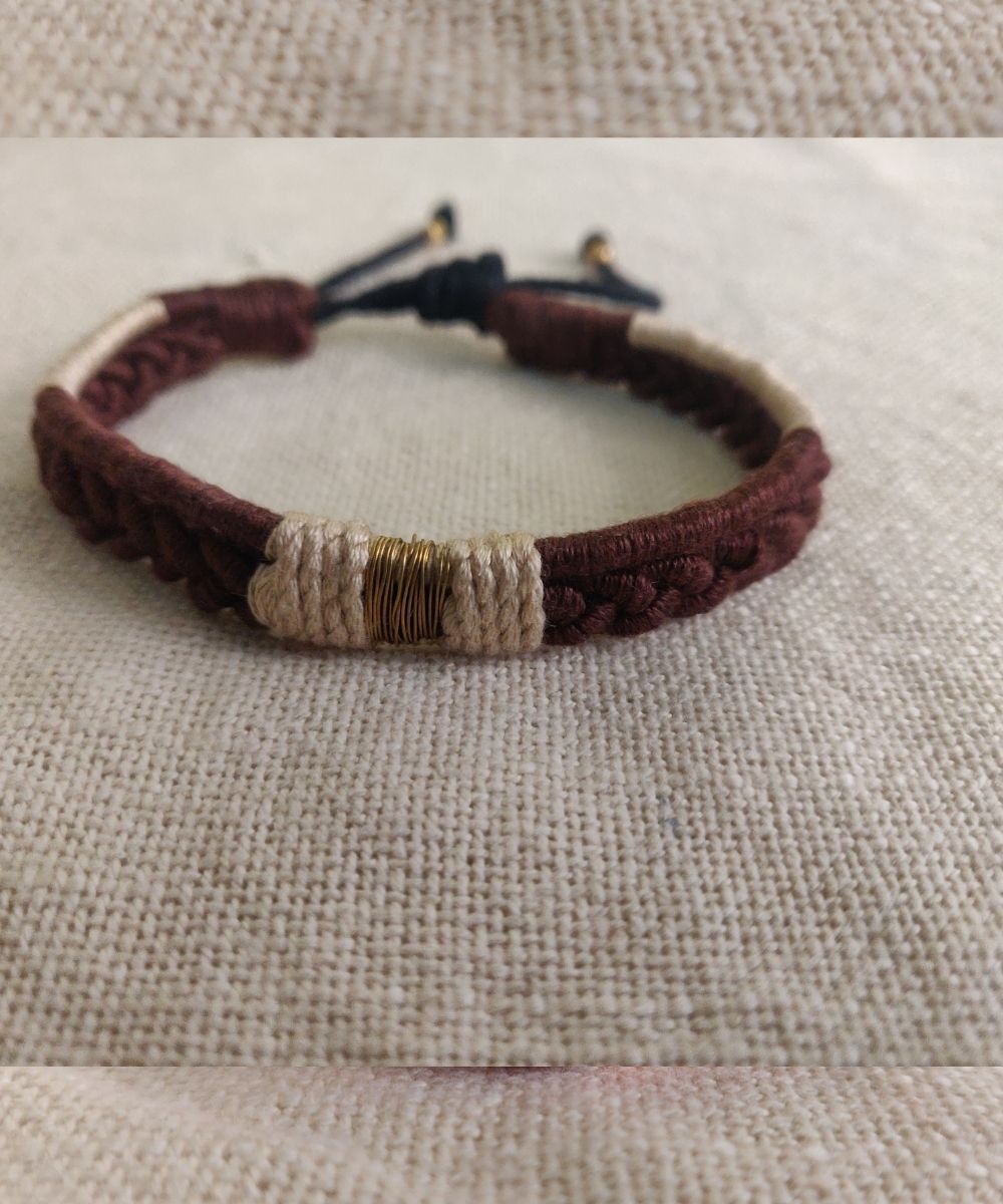 Handcrafted brown adjustable rakhi with mercerised cotton thread