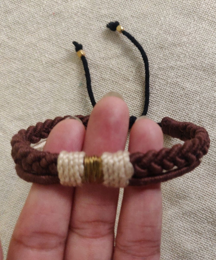 Handcrafted brown adjustable rakhi with mercerised cotton thread