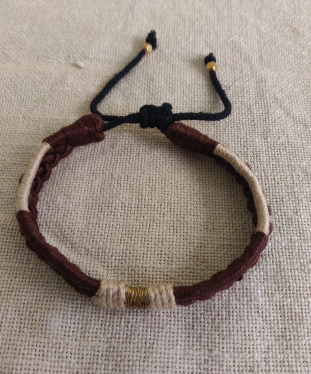 Handcrafted brown adjustable rakhi with mercerised cotton thread