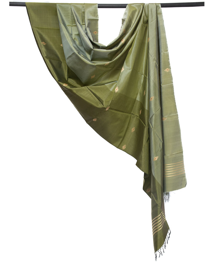 Pista green hand woven silk baluchari dupatta