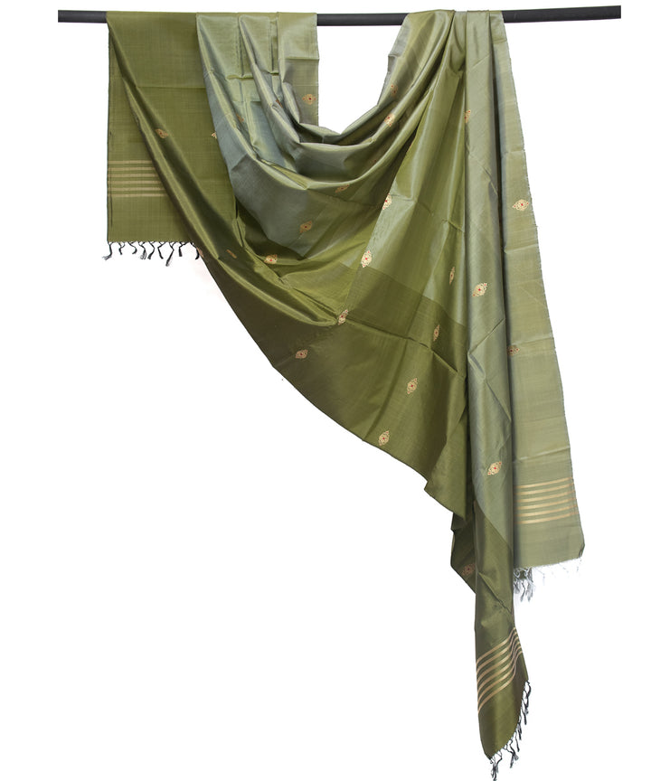 Pista green hand woven silk baluchari dupatta