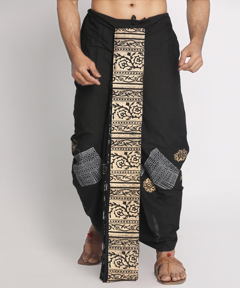 Black handblock print ready to wear stitched cotton dhoti
