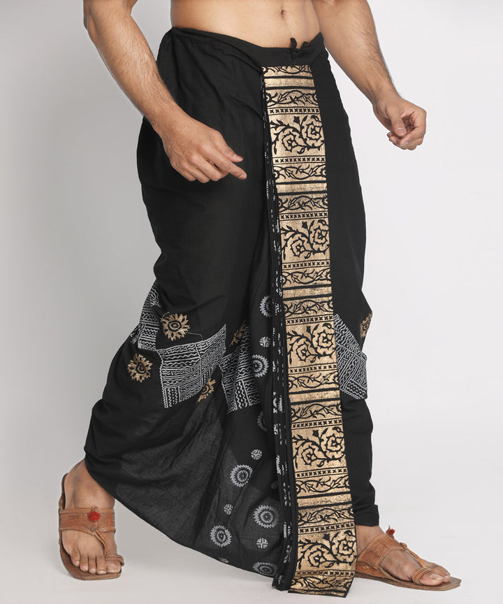 Black handblock print ready to wear stitched cotton dhoti
