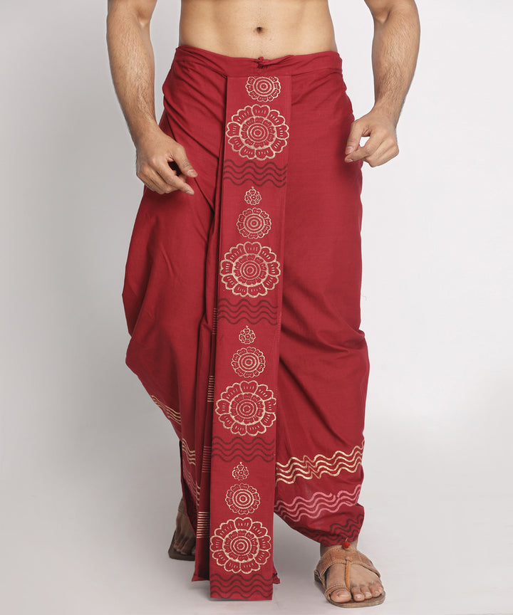 Maroon cotton handblock printed ready to wear stitched dhoti