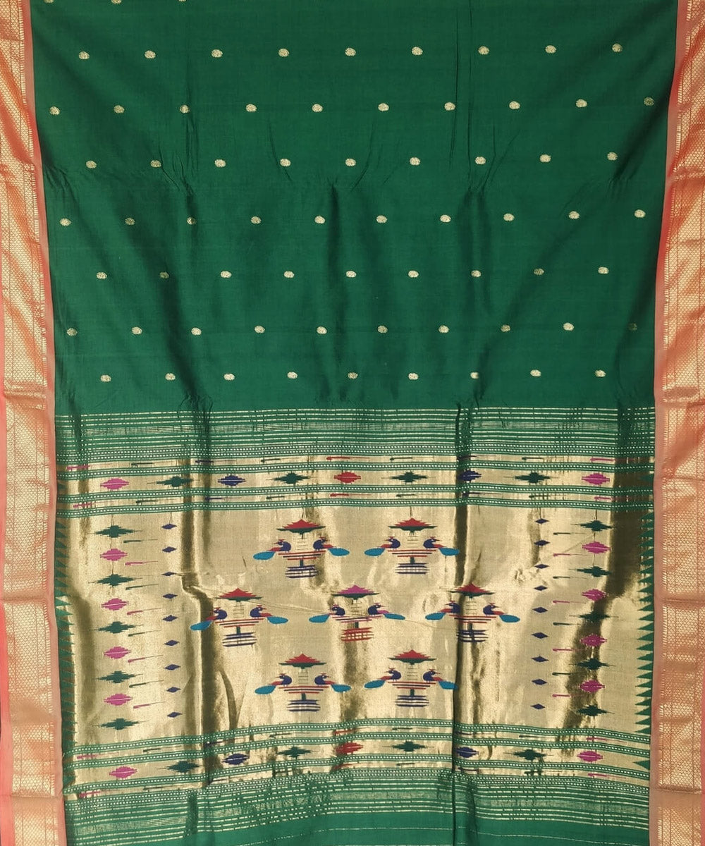Dark green cotton handloom paithani saree