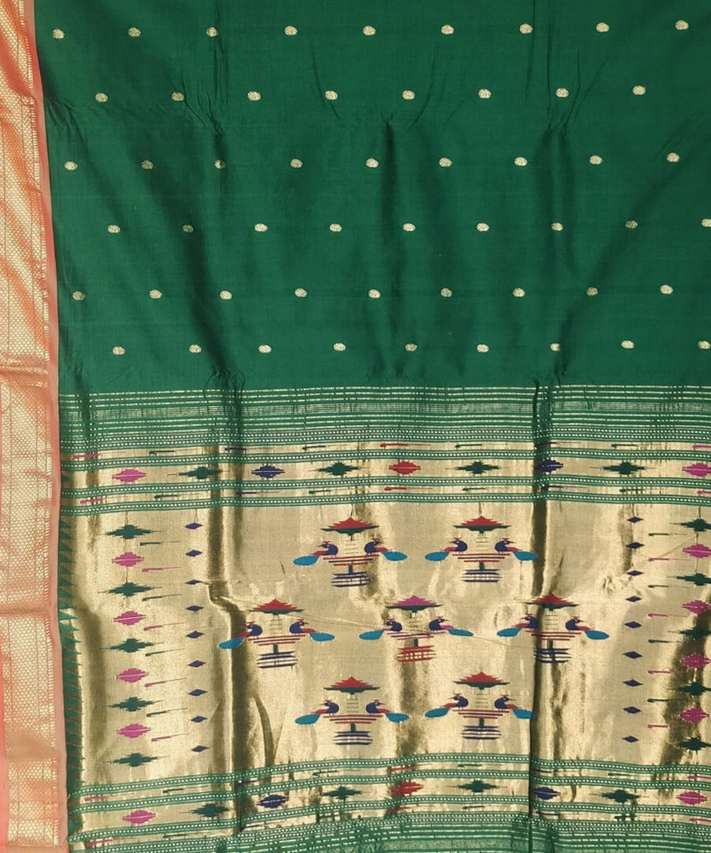 Dark green cotton handloom paithani saree