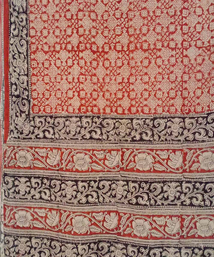 Beige multicolor hand printed cotton kalamkari saree