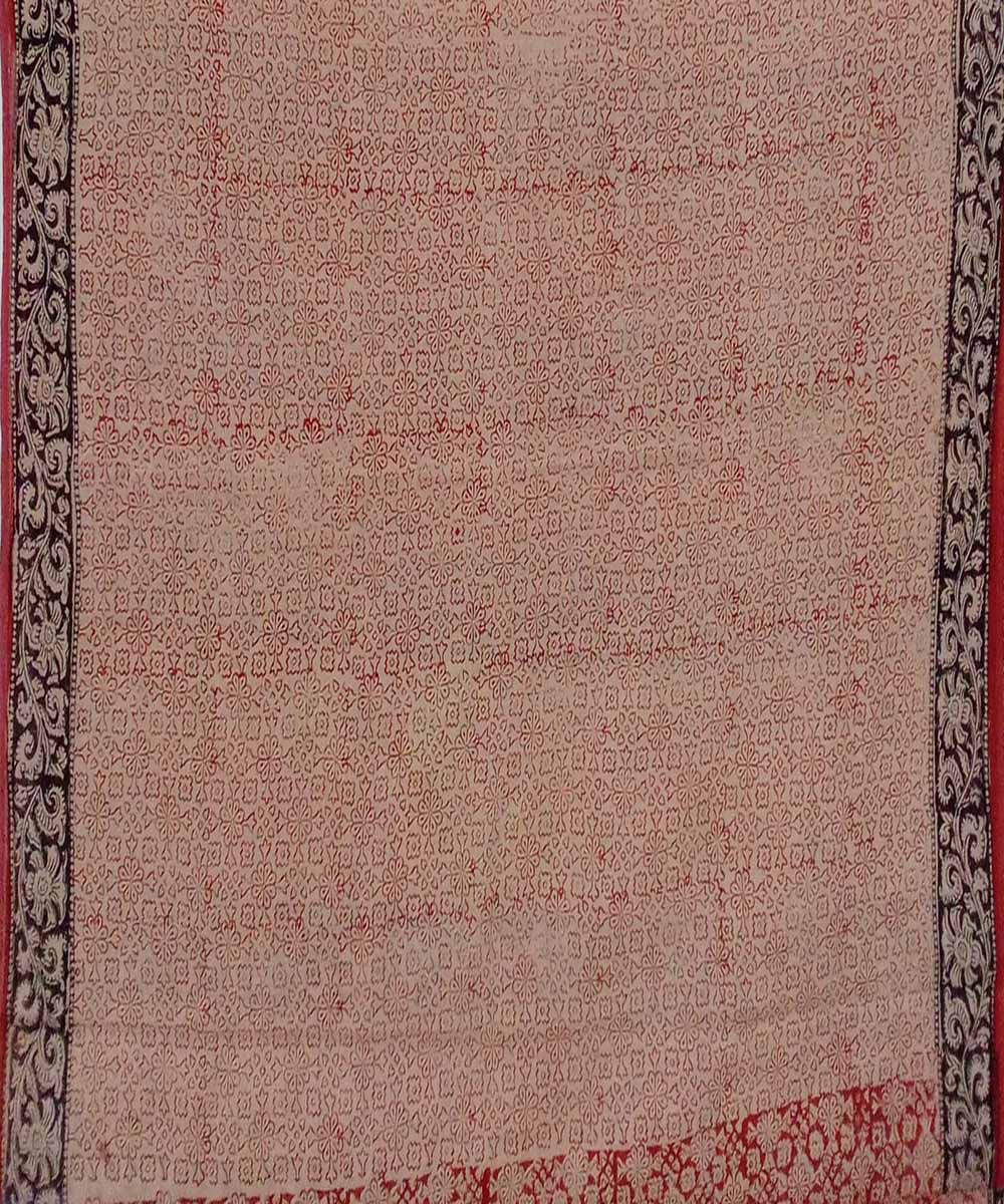 Beige multicolor hand printed cotton kalamkari saree