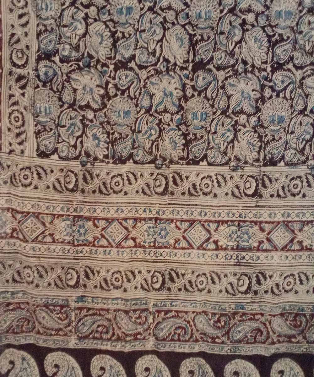 Multicolor hand printed cotton kalamkari saree