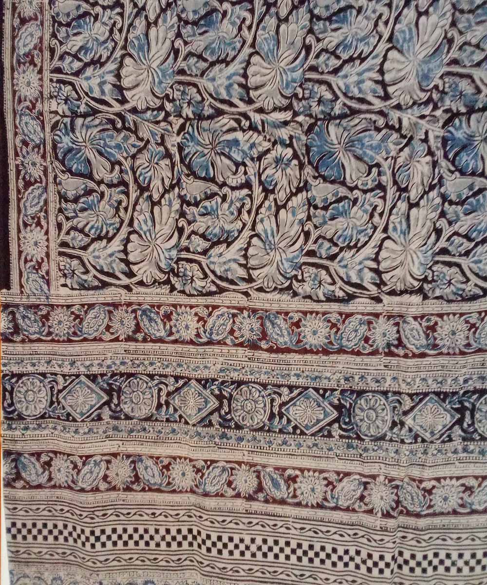 Multicolour hand printed cotton kalamkari saree