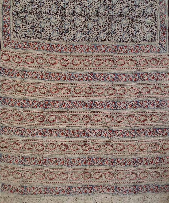 Multi colour hand printed cotton kalamkari saree