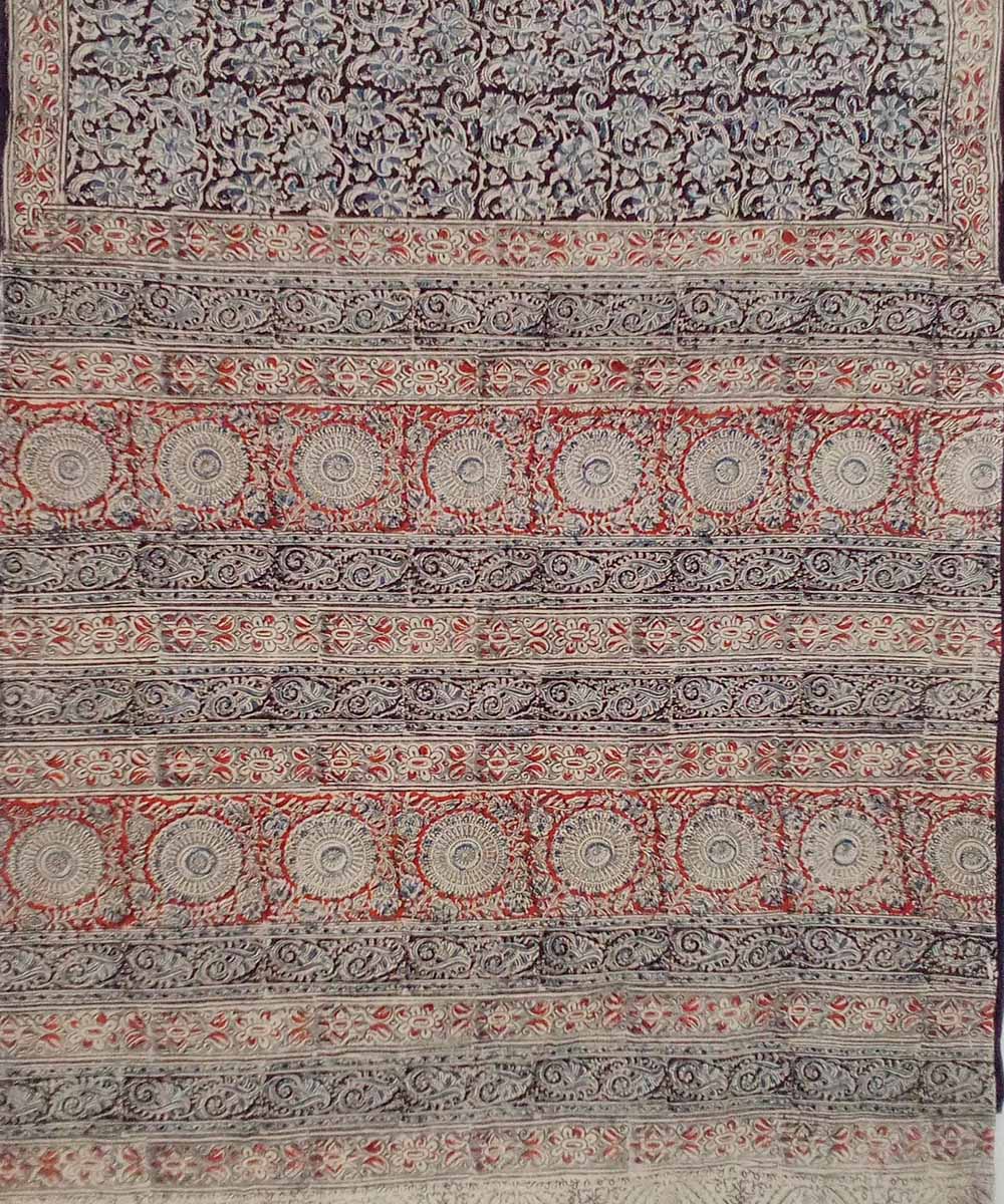 Multi color hand printed cotton kalamkari saree