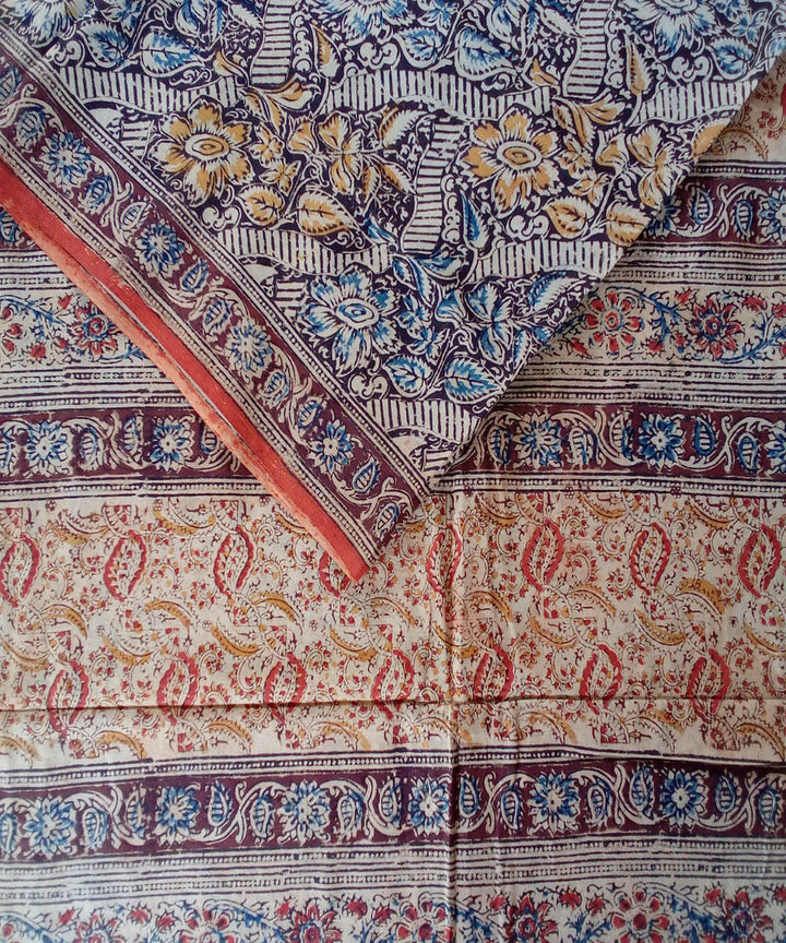 Multi colour hand print cotton kalamkari saree