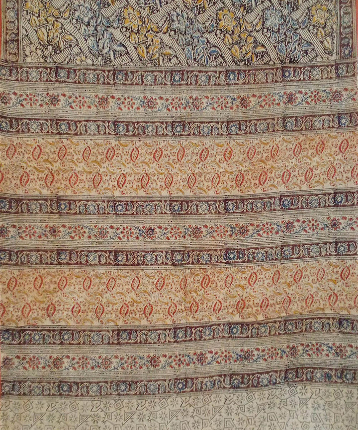 Multi colour hand print cotton kalamkari saree