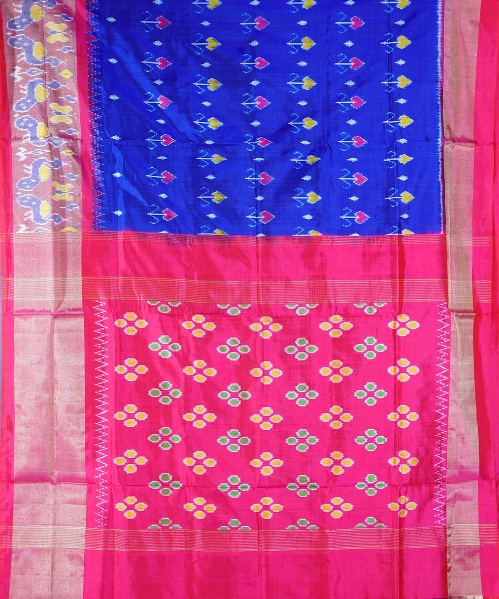 Ink blue handwoven ikkat silk pochampally saree