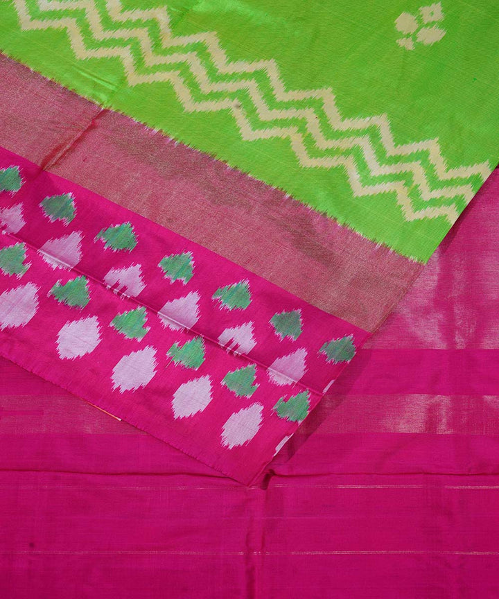 Cyan green hand loom ikkat silk pochampally saree