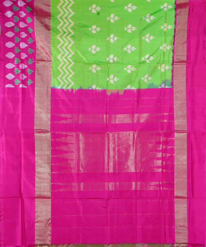 Cyan green hand loom ikkat silk pochampally saree