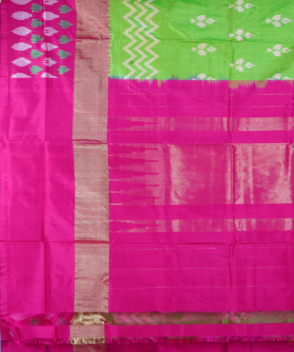 Cyan green hand loom ikkat silk pochampally saree