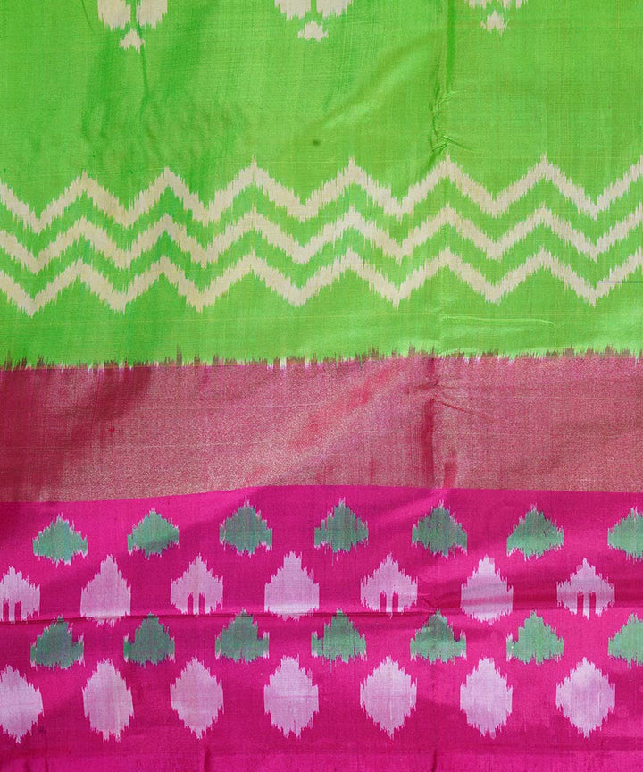 Cyan green hand loom ikkat silk pochampally saree