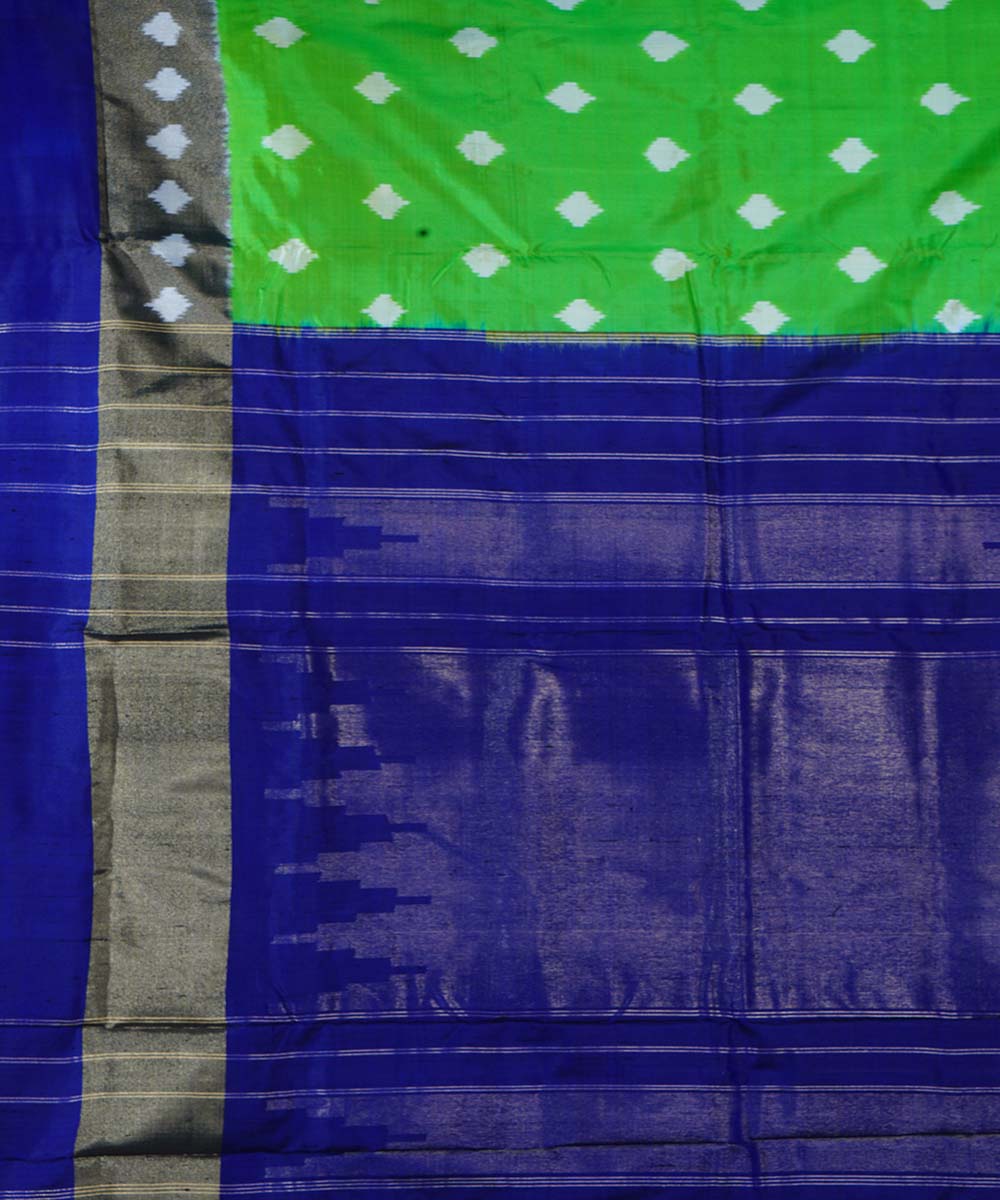 Bright green handwoven ikkat silk pochampally saree