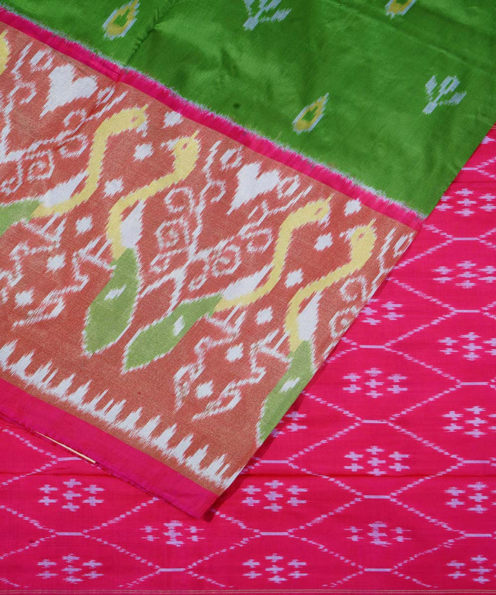 Spring green handwoven ikkat silk pochampally saree