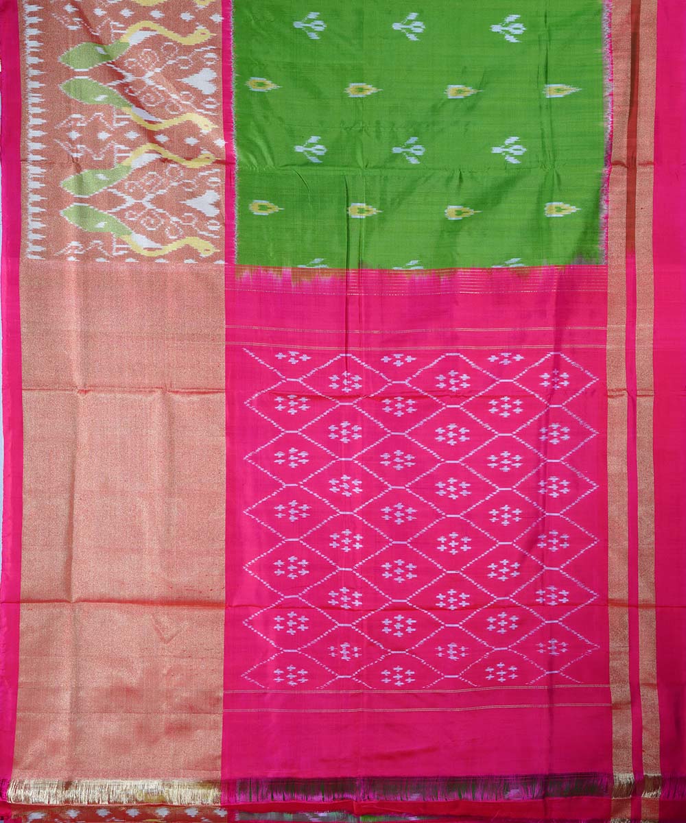 Spring green handwoven ikkat silk pochampally saree