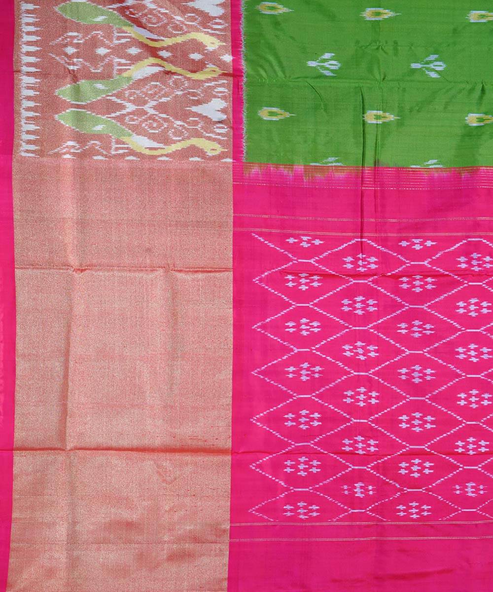 Spring green handwoven ikkat silk pochampally saree