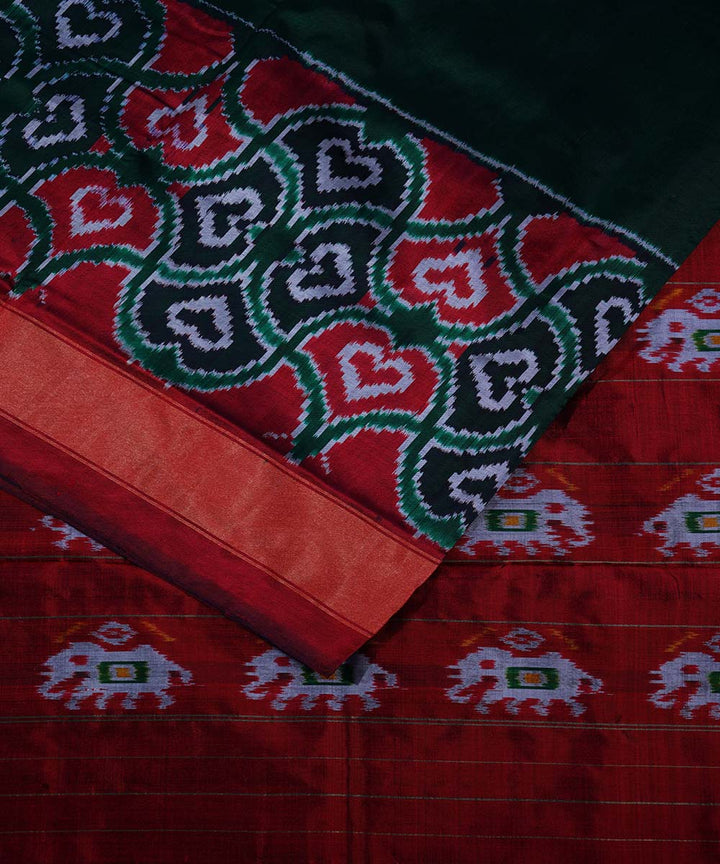 Dark green handloom ikat silk pochampally saree