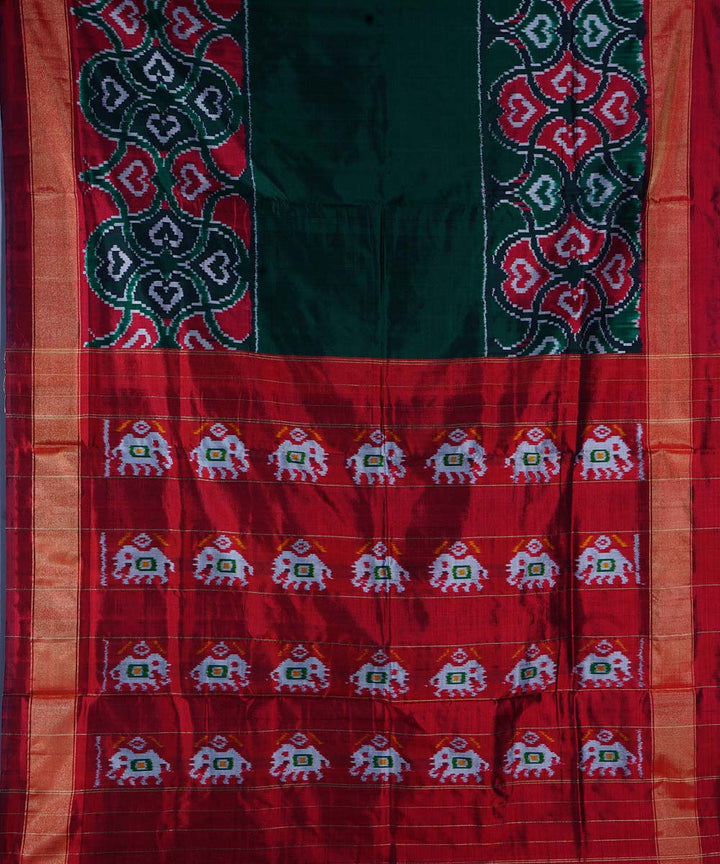 Dark green handloom ikat silk pochampally saree